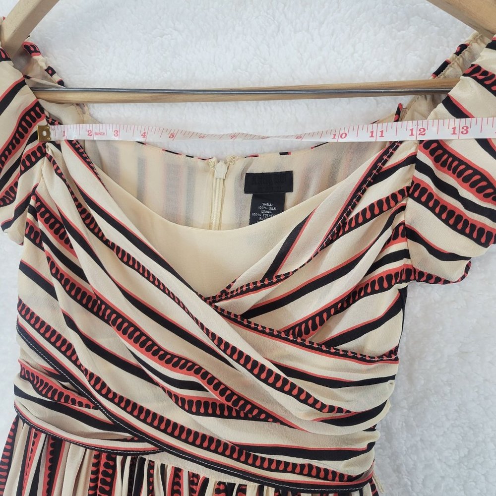 Anna Sui For Gossip Girl 100% Silk Striped Pleated Summer Dress Women's Size  1 - Picture 10 of 13